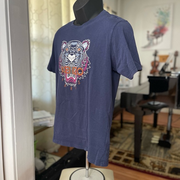 EUC Women’s Large/Men’s Medium Kenzo Graphic Tiger Print Cotton Tee Dark Navy - Picture 8 of 12